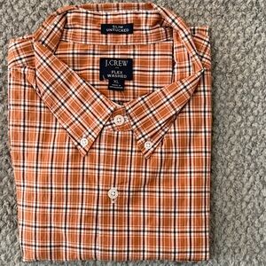J. Crew Men's Orange and White Checkered Shirt